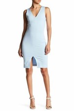 Love.Ady Women's Short Sleeve V-Neck Bodycon Sheath Dress Light Blue Size SML