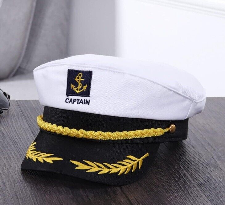 Brand New White & Black Boat Ship Captain Hat Sailor Hat Brand New White & Black Boat Ship Captain Hat Sailor Hat