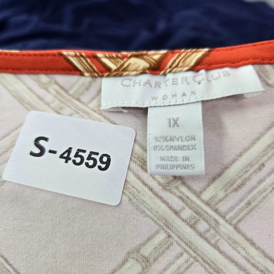 Charter Club 女式上衣 1X 橙色束腰外衣 3/4 袖航海竹 — 第 2/4 张图片