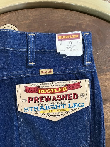 Vintage 80s Mens Rustler Size 38x32 Blue Jeans Straight Leg USA Made - Picture 2 of 5