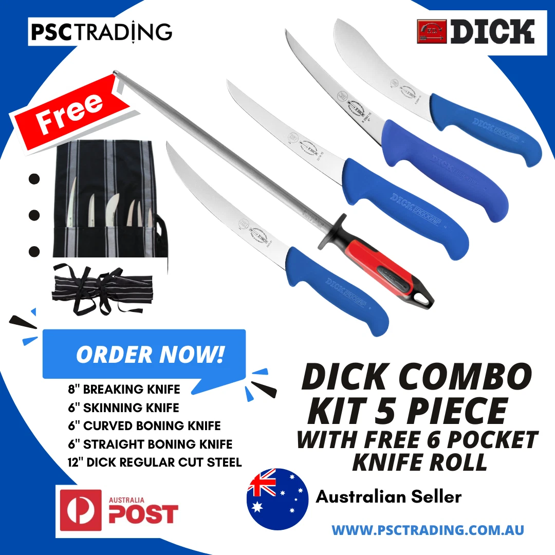 Dick Butcher Stainless Steel Knife Combo Kit with Bonus Knife Roll of 5 Piece