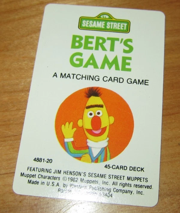 Sesame Street Bert's Game Card Game 1982 Muppets Western Publishing WI USA VTG - Image 2 of 4