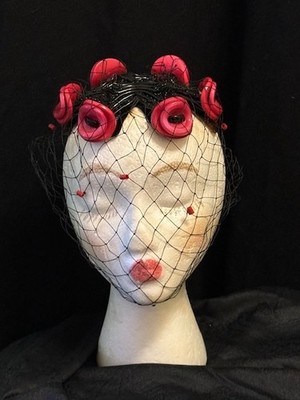 Vintage 50s Bes-Ben Women's Hat fuchsia black, veil, by Chicago