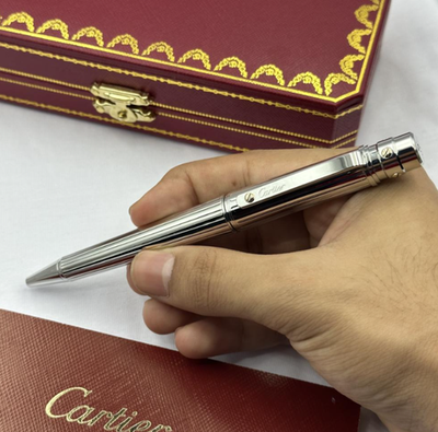Cartier Santos Ballpoint Pen Silver Trim Luxury Gift New Full Box