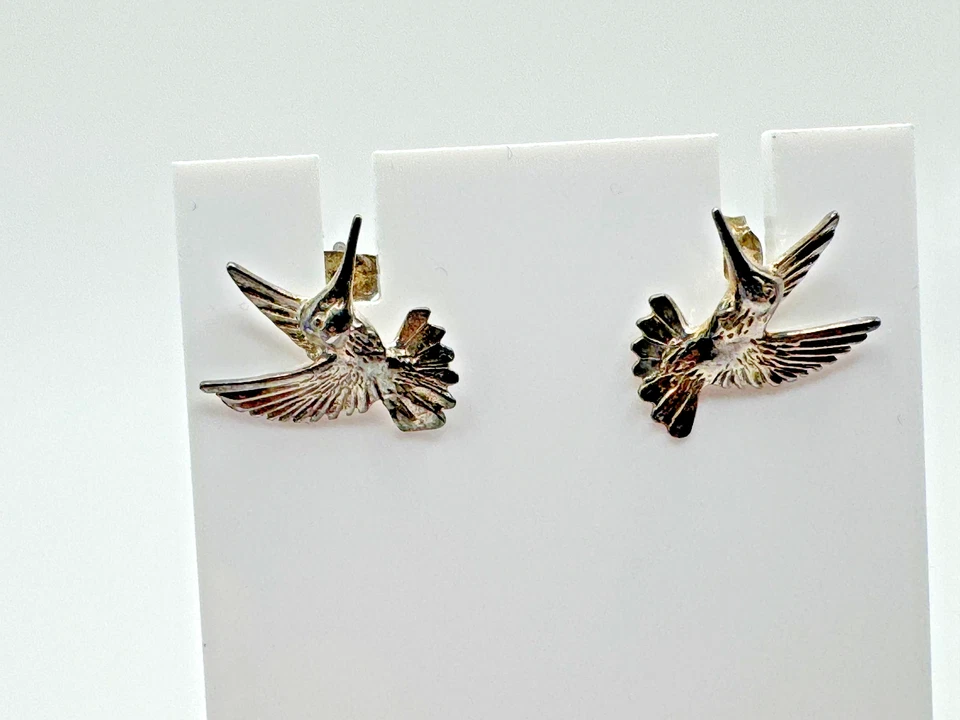 HUMMINGBIRD STUD 耳环 纯银 POST 飞行鸟 珠宝 复古 — 第 2/4 张图片