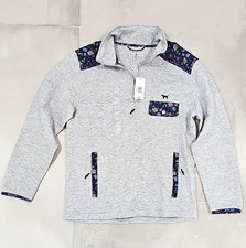 Simply Southern 1/4 Zip Fleece Pullover Sweatshirt Gray Floral Print XS