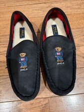 Polo Ralph Lauren Men's Black Suede Flag Bear Moccasin Slipper Size 12