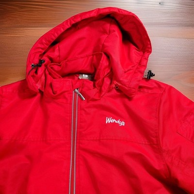 Vtg Barco Wendys Employee Jacket S/M Red Hooded Softshell Embroidered 80s 90s