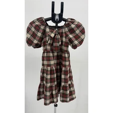 Ivy City Co Girl Plaid Puff Sleeve Tiered Dress Red Green Cotton Size 6/7
