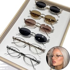 Oval Frame Sunglasses Small Metal Style Women UV400 Vintage Outdoor Daily Wear