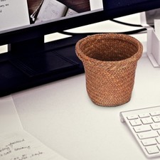 Floor Trash Bucket Garbage Can Handmade Woven Storage Basket Decorative Waste