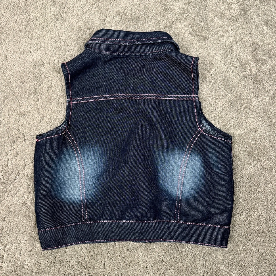 Colete jeans y2k 00s Limited Too Girls tamanho 6 grande azul escuro lavagem rosa costura - Imagem 3 de 4