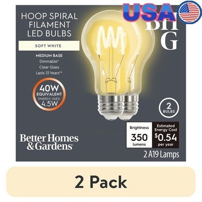 A19 Vintage LED Bulb Dimmable 4.5W 40W Equivalent E26 Base 2 Pack 350 Lumen New