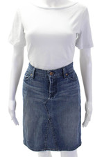 7 For All Mankind Womens Cotton Medium Washed Midi Denim Skirt Blue Size EUR 29