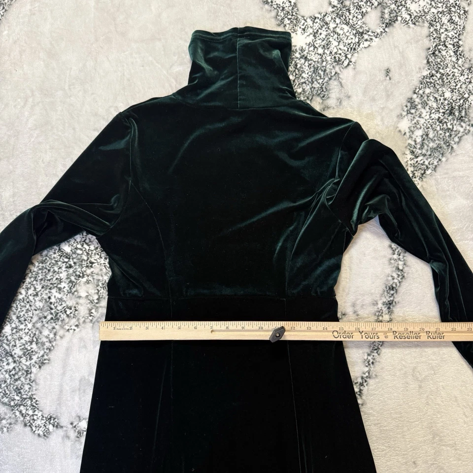 Vtg Moda Intl Dress Womens Size M Green Goth Vamp Long Sleeve Mock Neck Maxi - Image 4 of 4
