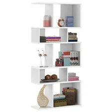 Giantex 5-Tier Geometric Bookshelf White, 70'' Tall Wood Freestanding
