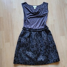 Ann Taylor Loft Womens Y2K Grey Black Floral Jacquard Cowl Neck Dress Size 4