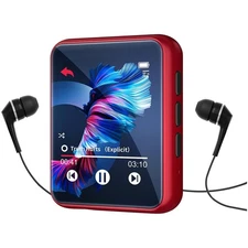 Mini MP3 Player with 32GB Storage, Touch Screen & Bluetooth 5.3 - Portable Red