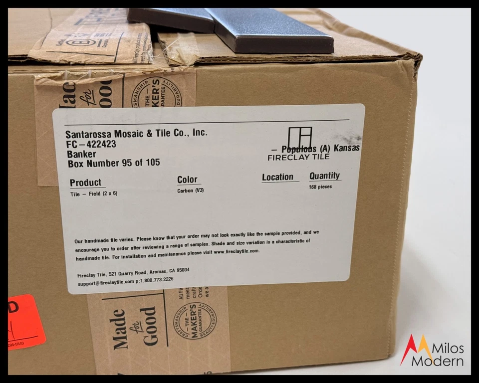 Fireclay Tile Carbon Matte 2x6 Ceramic Tile Neutral Black 168/Box 10 Box Avail. - Image 2 of 4