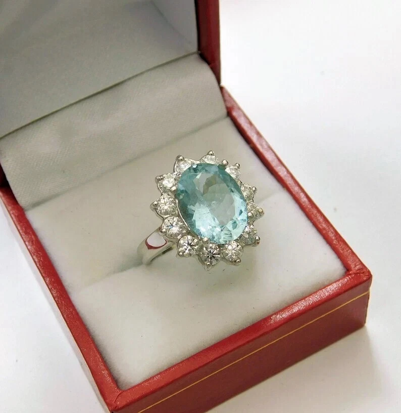 6.70 Ct Real Lab-Created  Aquamarine Diamond Wedding Ring White Gold Size 8 - Image 4 of 4