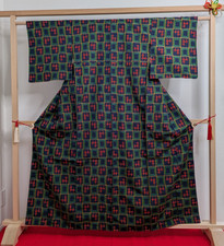 Authentic Japanese Tsumugi Silk Kimono Robe Hand-woven Ready to Wear Multi-color