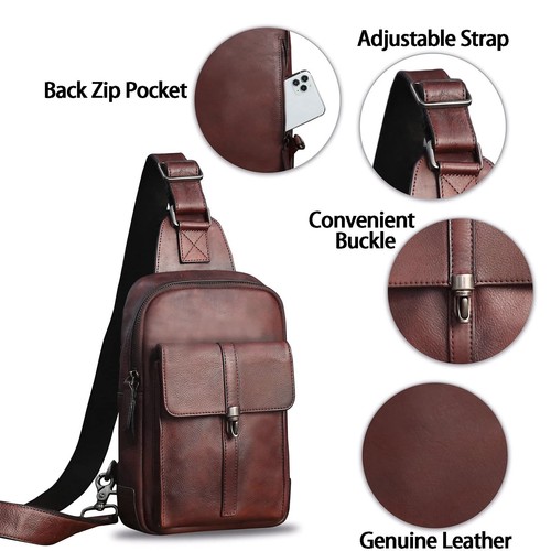 Genuine Leather Sling Bag Casual Shoulder Hiking Backpack Vintage Handmade Cr... - Picture 6 of 7