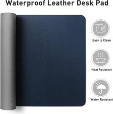 Leather Desk Pad Non-Slip PU Leather, Waterproof, Dark Blue,31.5" x 15.7" 