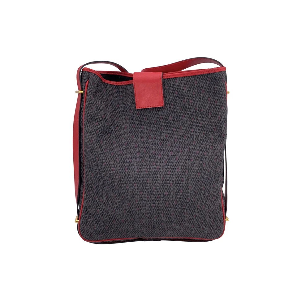 Authentic Yves Saint Laurent Vintage Grey Textured Vinyl Canvas Tote Bag Red - Image 3 of 4