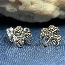 Shamrock Earrings Irish Ireland Marcasite Girls Stud Clover Ladies Gift 925