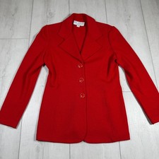 St. John Marie Gray Knit Bright Red Blazer Jacket 6 Old Money