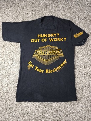 Vintage 80s Harley Davidson Hungry? Eat Your Riceburner T-Shirt S/M Montana