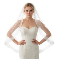 Bridal Veil Lace Edge 1 Tier Fingertip Length Wedding With Comb For Brides