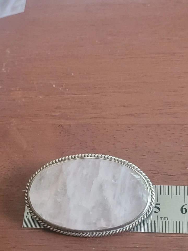 Broche ovalado de plata de ley y cuarzo rosa totalmente marcado Foto 4 de 4