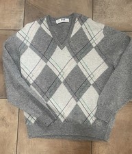 Pringle of Scotland 100 Lambs Wool Gray Argyle Sweater v-neck Mens XL 46