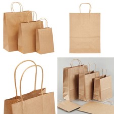 US 50 Pcs Brown Paper Shopping Kraft Retail Gift Merchandise Bags With Handles