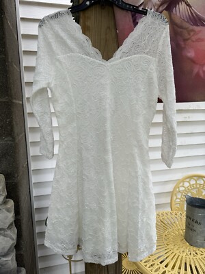 knee length dresses for ladies Right Moment Lace Overlay Frill Mini Dress White– Selfie Leslie