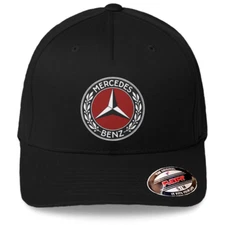 Mercedes-Benz Old Logo  Black Hat Flexfit Baseball Cap Printed Emblem S/M & L/XL