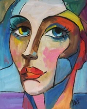 Abstract Woman Portrait Cubism Female Original Wall Art Modern Art Expression