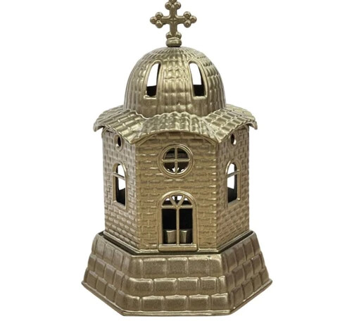 6 3/4" Various Colors Church Design Greek Orthodox Standing Metal Vigil Oil Lamp - Picture 3 of 14