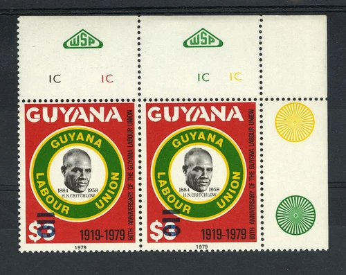 M5679 British Guiana/Guyana 1981 SG873 - 110c on $3 H.N. Critchlow PLATE pair