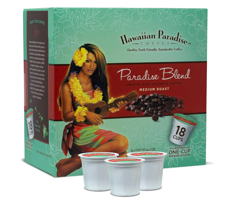 Pack of 18 Hawaiian Paradise Coffee PARADISE BLEND K-Cups. Medium Roast.