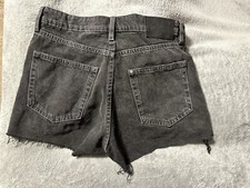 H M Size 6 Jean Shorts Black Denim Cutoff Distressed Midrise 5 Pocket