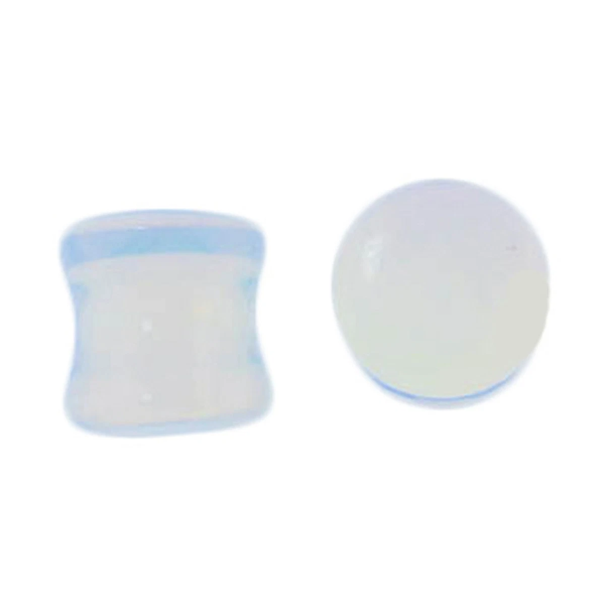Pair of Genuine Opalite Double Flare Stone Organic Ear Plugs 10G 1