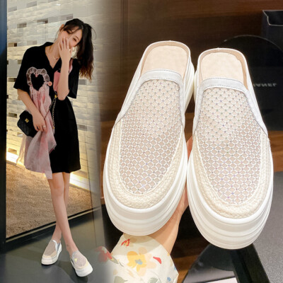 Women's Fashion Leather Mesh Round Toe Platform Creeper