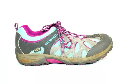 Merrell Kids Girls Chameleon Low Lace Hiking Shoes Gray Purple Waterproof 5M