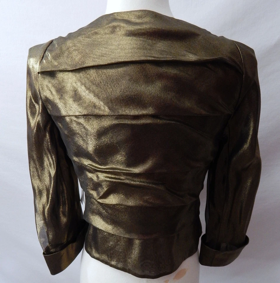 CHAQUETA ELOCUENTE NUEVA CON ETIQUETAS $495 PER SE BRONCE ORO SEDA CUELLO EN V talla 4 8 10  Foto 3 de 4