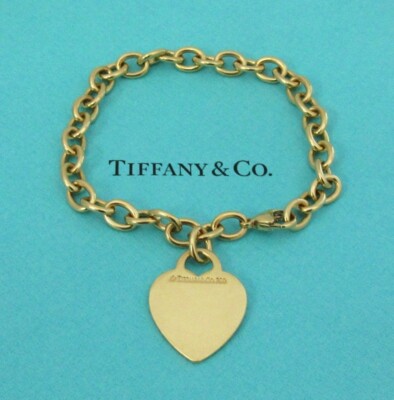 TIFFANY 18K Gold Heart Tag Charm Bracelet 8