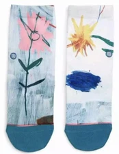 Stance Kids Blue Crew Polyester Jean Michel Basquiat Open Bloom Casual Socks M