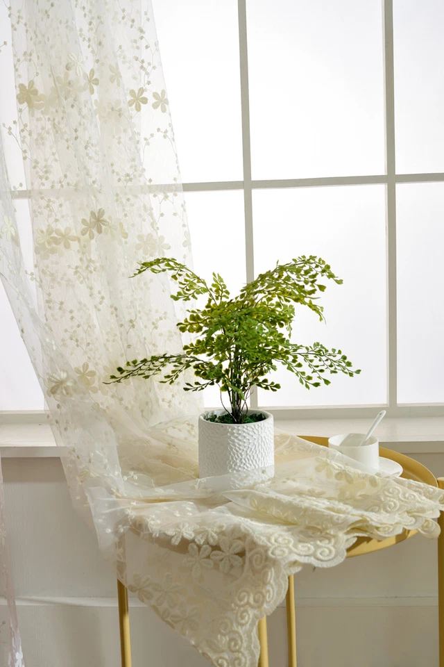 Cortinas transparentes encaje tul flor bordada gasa beige fresco partición 1 panel Foto 2 de 4