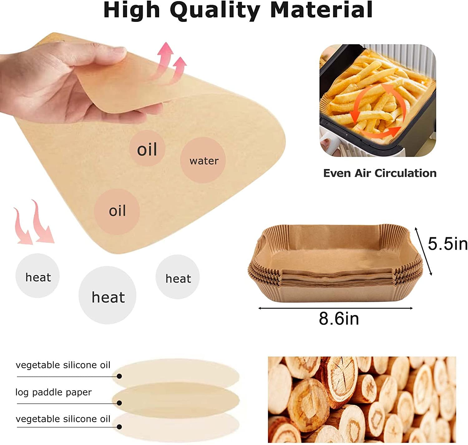 100Pcs Air fryer Baking Paper Rectangular Air Fryer Baking Liners for